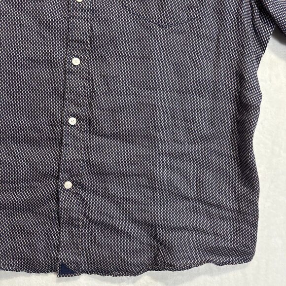 Untuckit Cadalso Button Up Short Sleeve Shirt 100% Linen Geometric Navy Size XL - Picture 11 of 16
